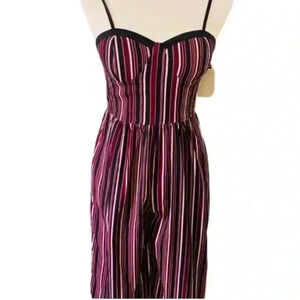 Band of Gypsies Sweetheart Spaghetti Strap Jumpsuit Black/Bordeaux Stripe-XS-NWT